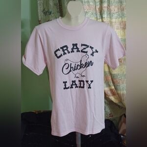 Crazy chicken lady pink T-shirt size small